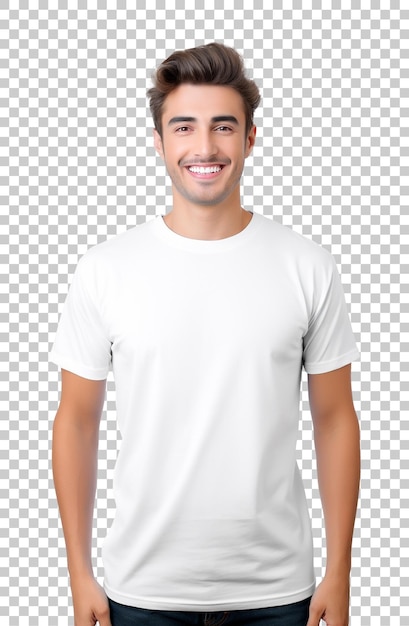 PSD man wearing white tshirt for mockup isolated on transparent background