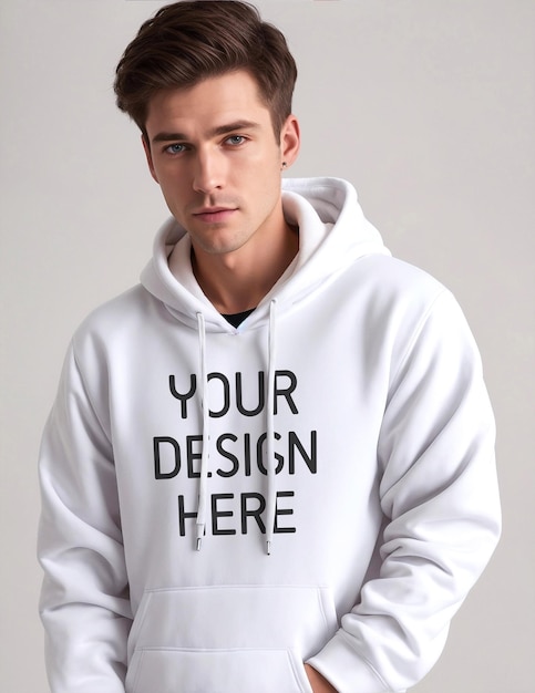 Premium PSD | Man in white hoodie apparel mockup