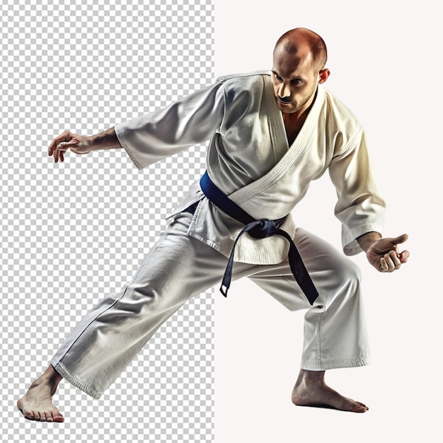 PSD a man in a white kimono with a black belt on it