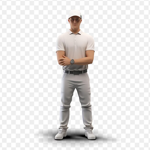 PSD a man in a white shirt and a hat stands in front of a white background