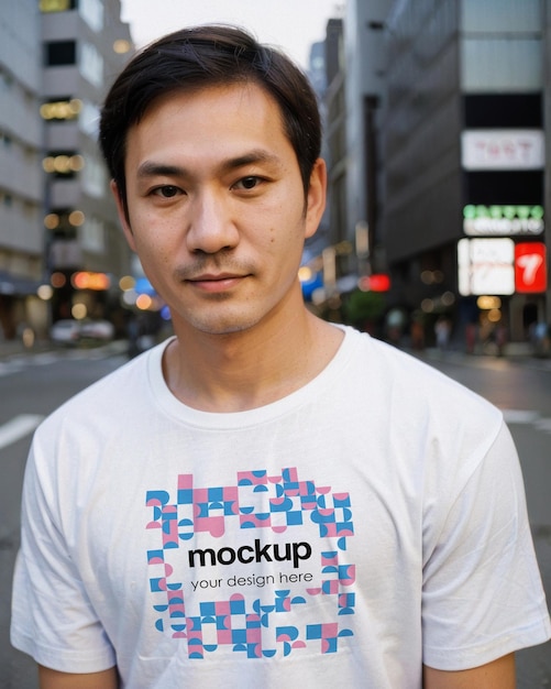 a man in a white shirt that says  start up  on the front