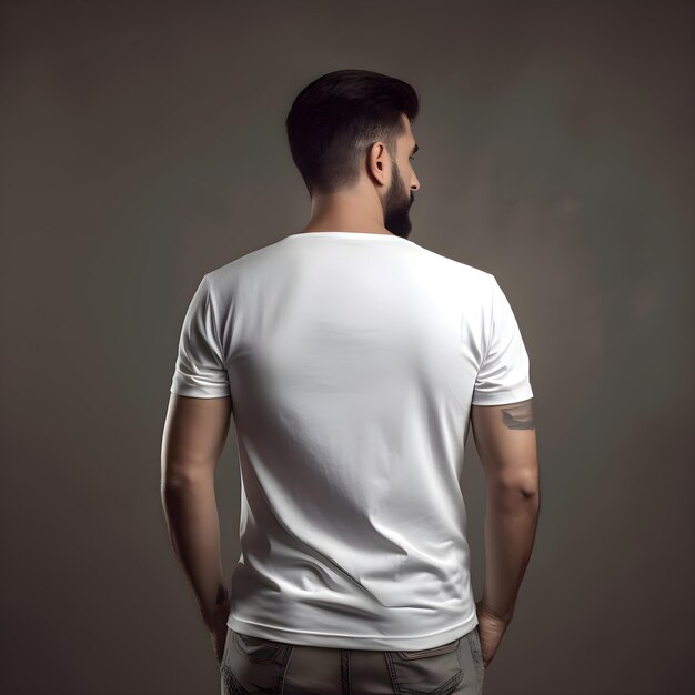 PSD man in white t shirt on a dark background back view