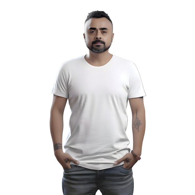 PSD uomo in maglietta bianca isolato su sfondo bianco con percorso di ritaglio