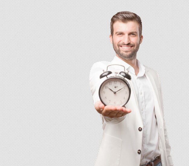 Man with alarm clock