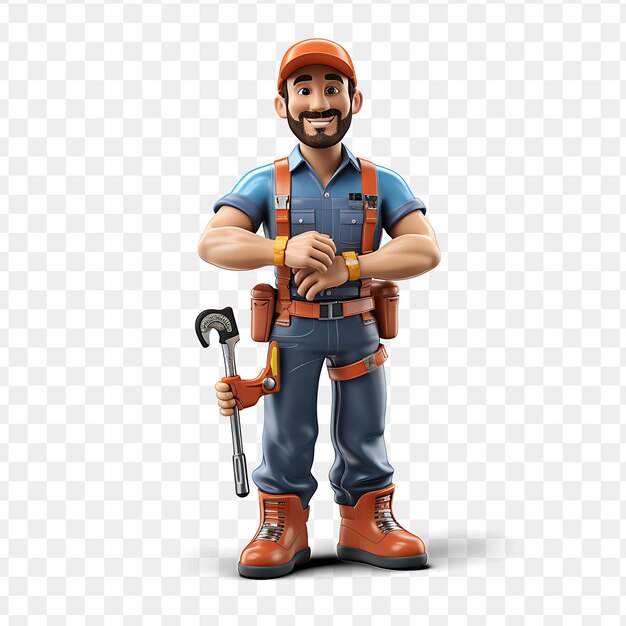 A man with a backpack and an orange hat with a hammer