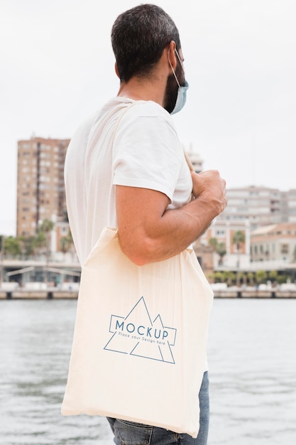man with bag mock-up concept