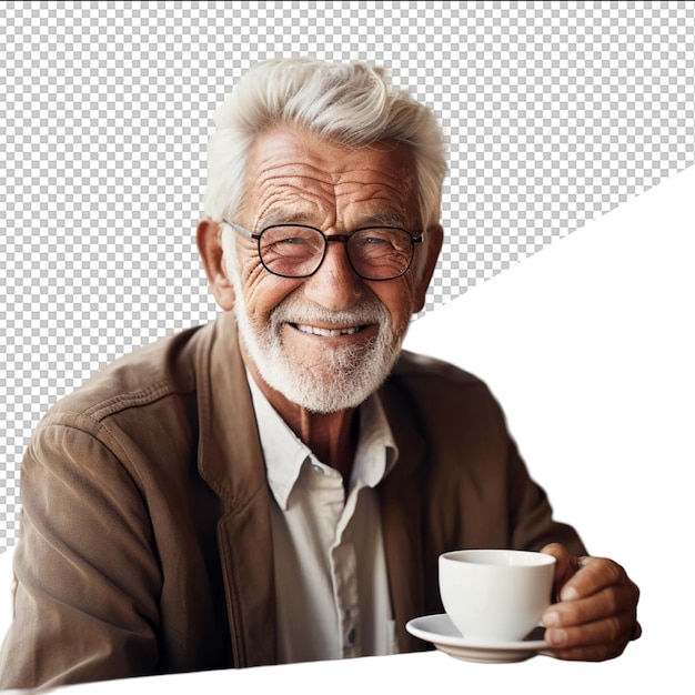 PSD a man with a beard and glasses holding a cup of coffee