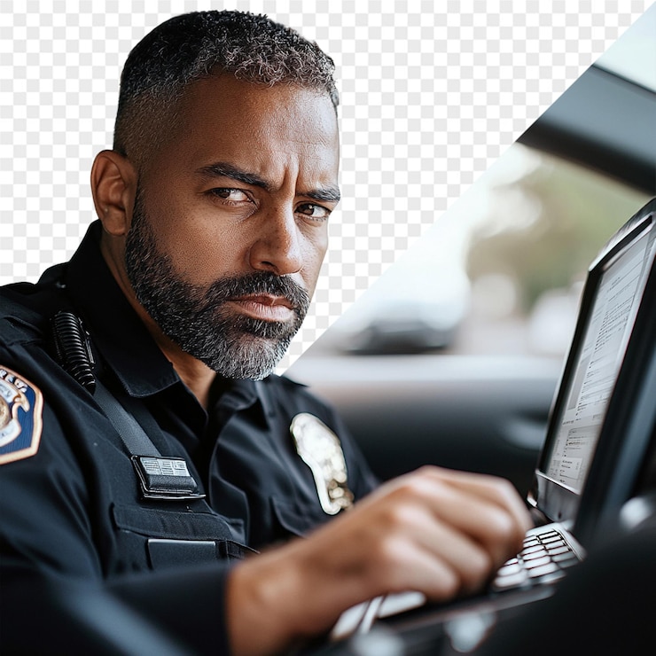 PSD a man with a beard and mustache is using a laptop