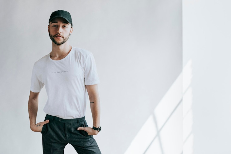 PSD man with a black cap mockup