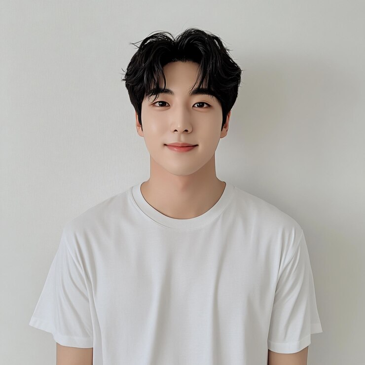 PSD 검은 머리카락과  셔츠를 입은 남자가 젊은 남자라고 말합니다.
