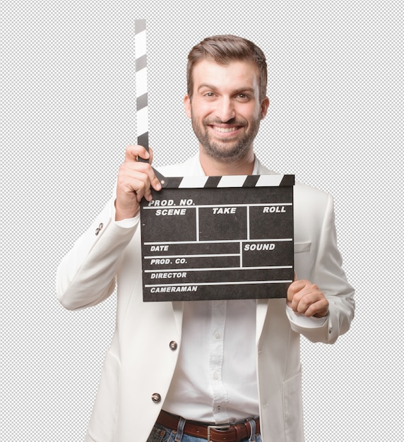 PSD clapperboard 가진 남자