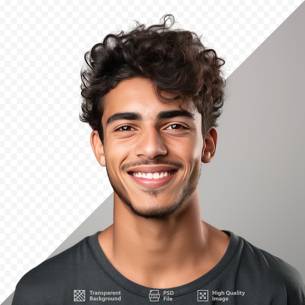 A man with curly hair and a black shirt with the words 