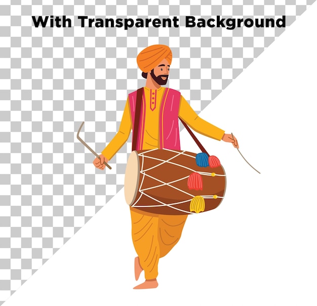 PSD man with dhol without background