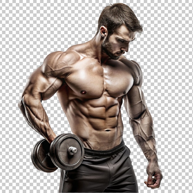 PSD a man with a dumbbell that says  muscular