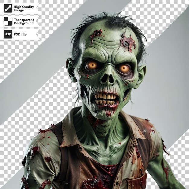 PSD un uomo con una faccia di zombie verde e una foto di uno zombie