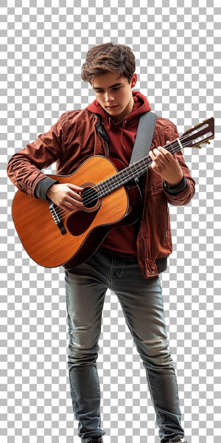 PSD a man with a guitar on a transparent background