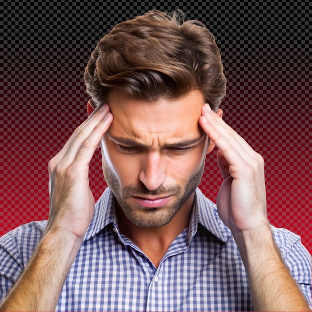 A man with headache on transparent background