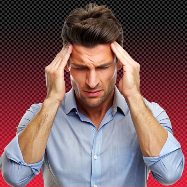 A man with headache on transparent background