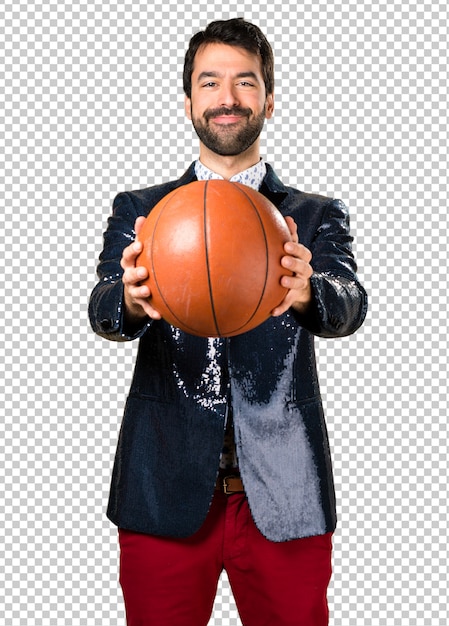 PSD man with jacket holding a basket ball