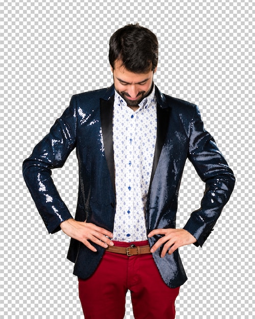 man with jacket looking down