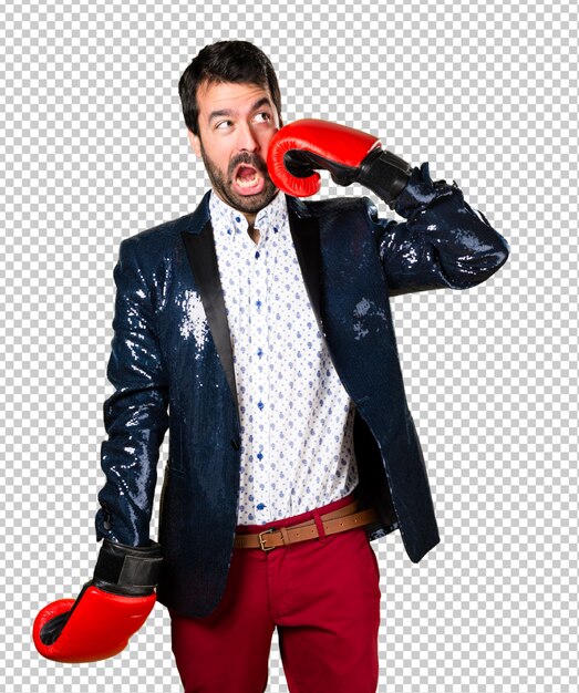 Man with jacket with boxing gloves