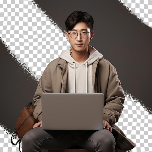 a man with a laptop on his lap is using a laptop.