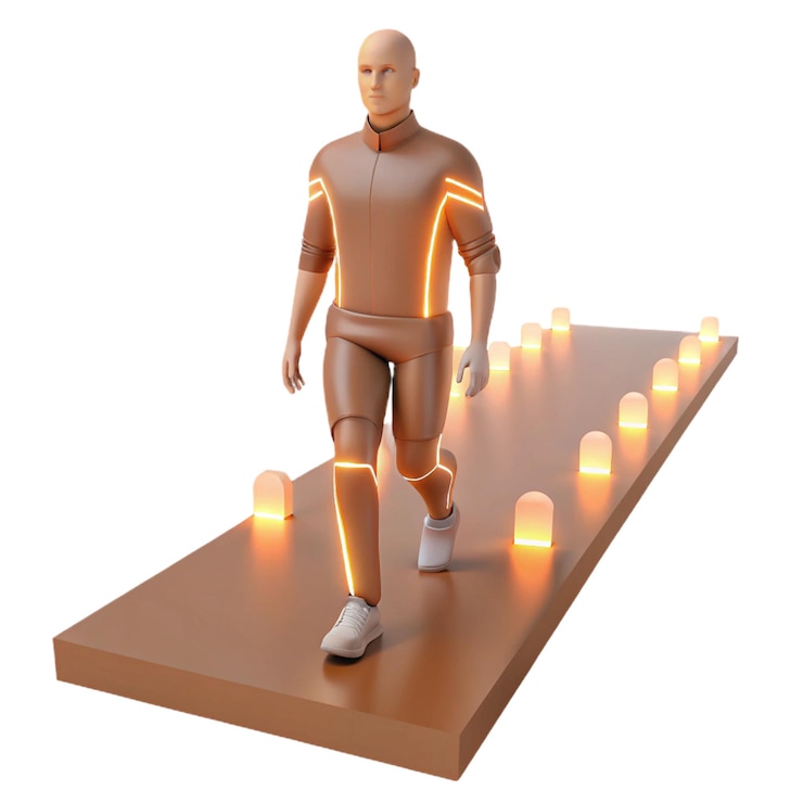 PSD a man with a light on his chest stands on a platform with lights on it