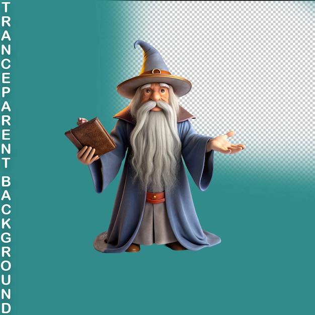 PSD a man with a long white beard and a hat holding a staff on transparent background
