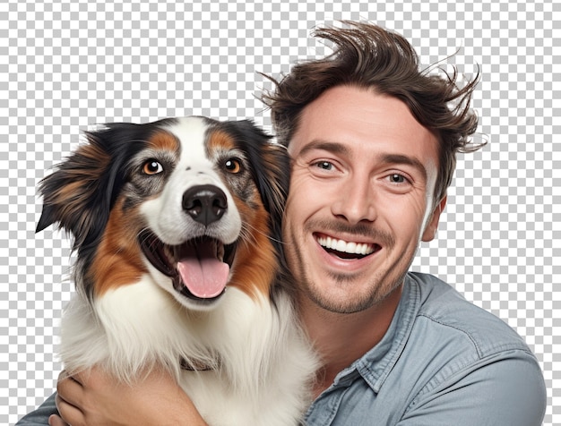 PSD man with pet dog isolated on transparent background