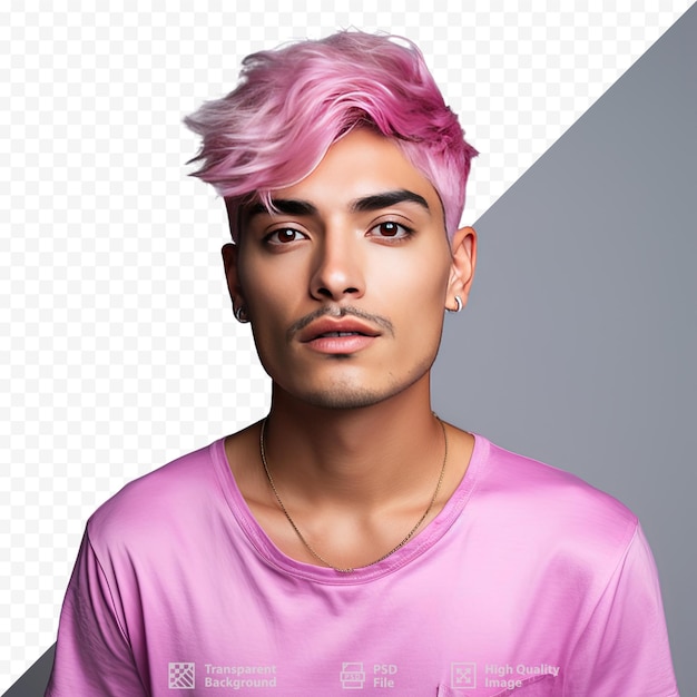 PSD a man with pink hair and a pink shirt with the word 