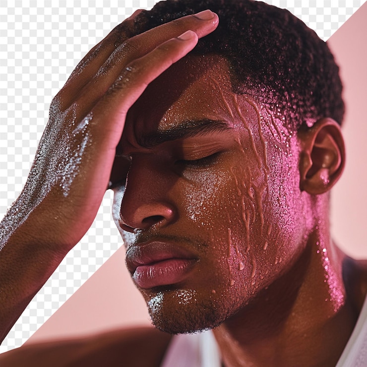 PSD a man with a pink skin on his face is covered in powder