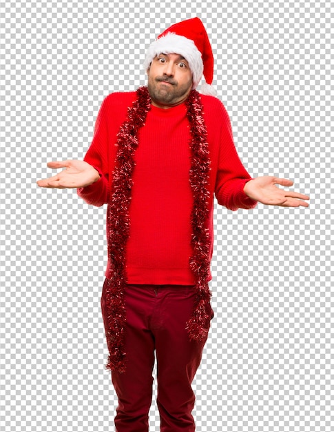 クリスマス休暇を祝う赤い服を着た男、重要でないジェスチャー