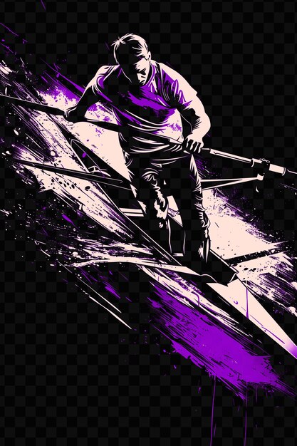 PSD a man with skis and a purple shirt is on a black background