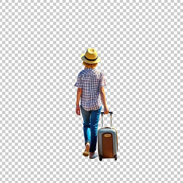 PSD man with suitcase brown suitcase