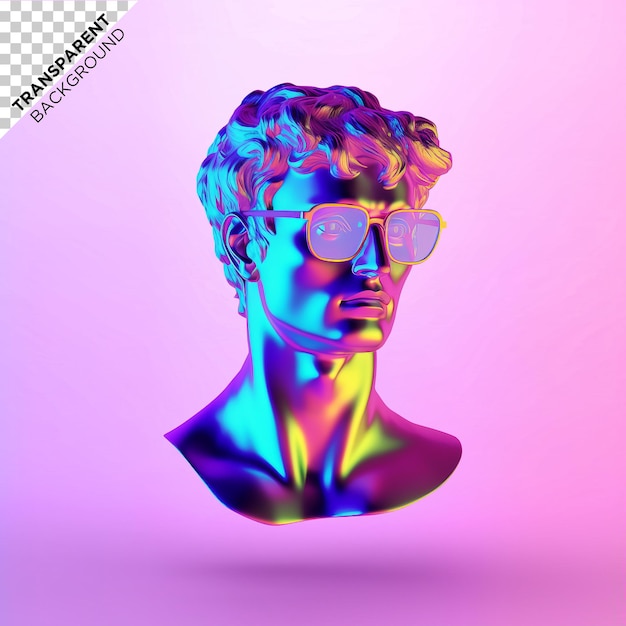 PSD man with sunglasses holographic illustration