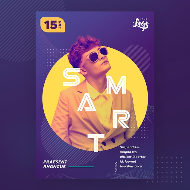 Man with sunglasses smart poster template