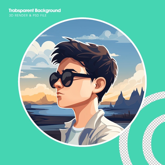 a man with sunglasses and a sunset in the background