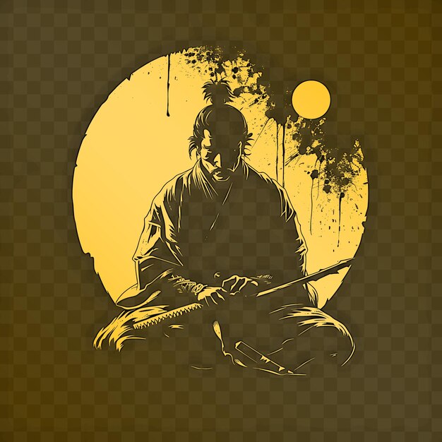 PSD a man with a sword in his hand is sitting in front of a yellow circle