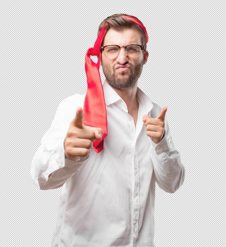 PSD man with tie around head dancing