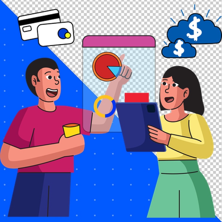 PSD a man and a woman are holding a box with money and a sign that says quot money quot