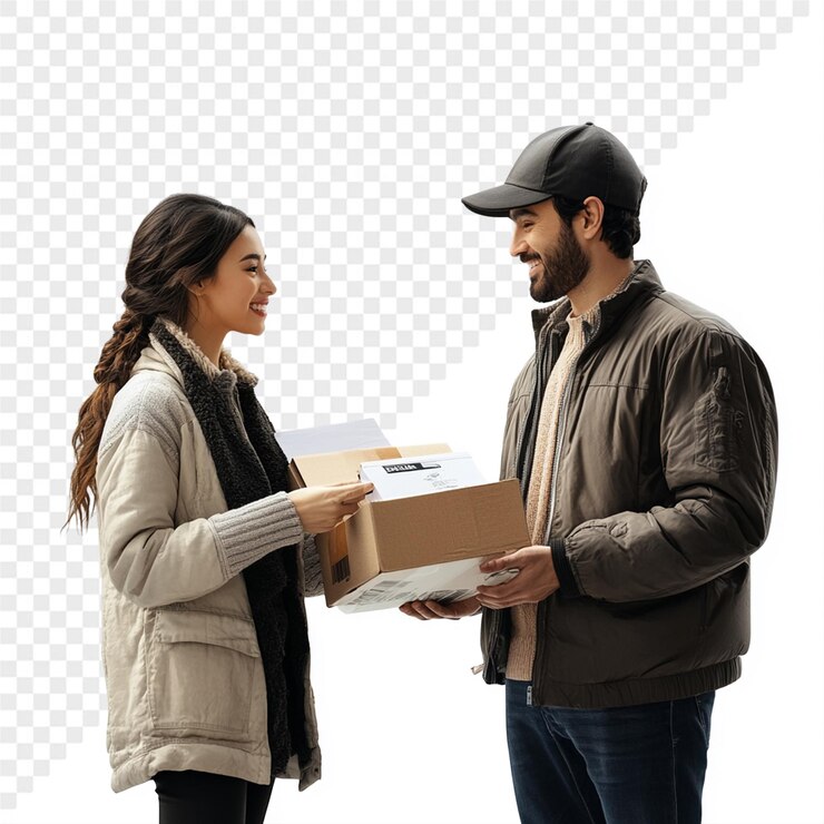 PSD a man and a woman are holding boxes with a box that says quot the box quot