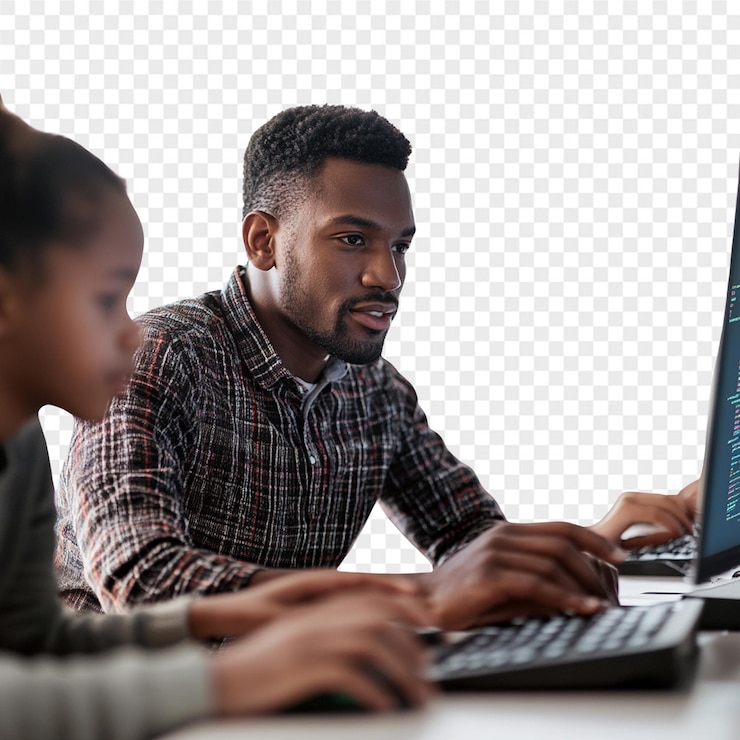 PSD a man and a woman are working on a laptop