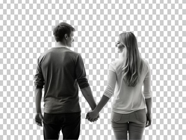 PSD man and woman holding hands on transparent background