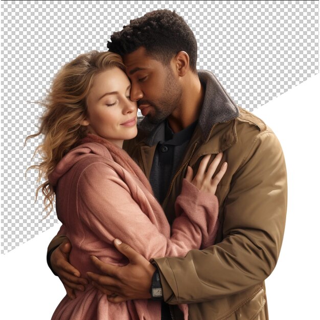 PSD a man and woman hugging each other with a pink jacket on