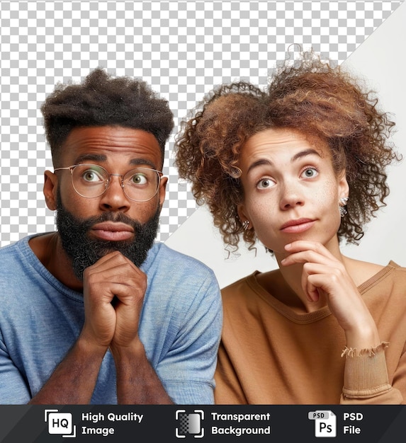 PSD a man and a woman pose for a picture with their hands on their chin