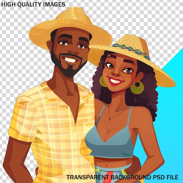 PSD un uomo e una donna posano per una foto con una donna che indossa una camicia gialla e un cappello di paglia
