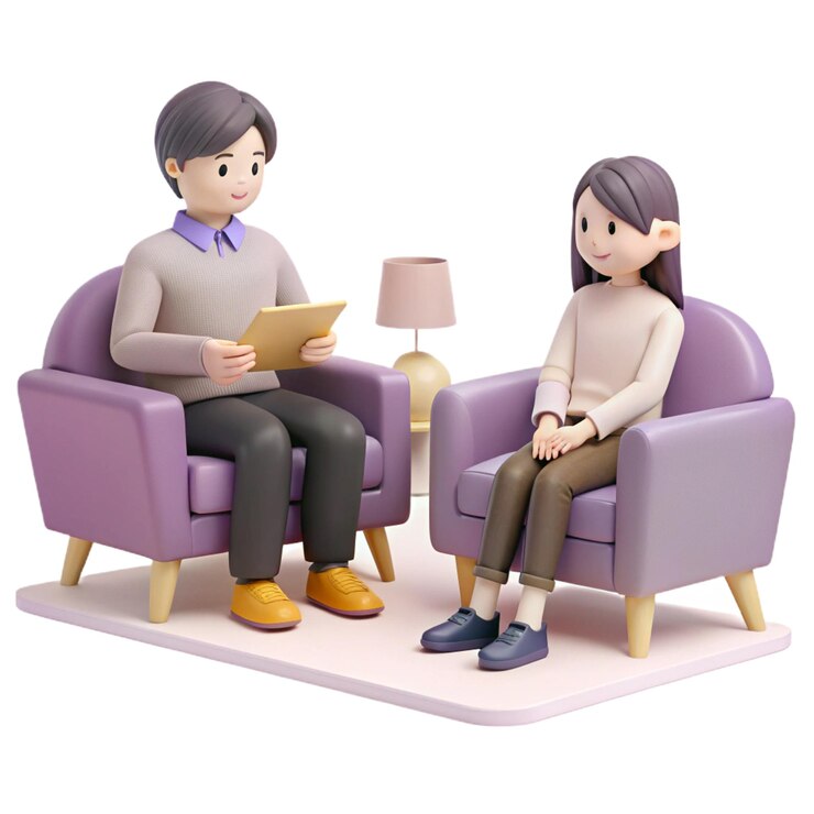 PSD 男性と女性が椅子に座って手に本を持っています