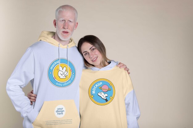 PSD man and woman wearing shirt mock-up