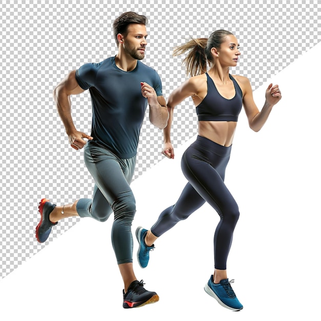 PSD man and women running on transparent background