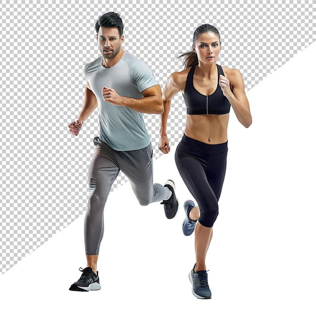 Man and women running on transparent background